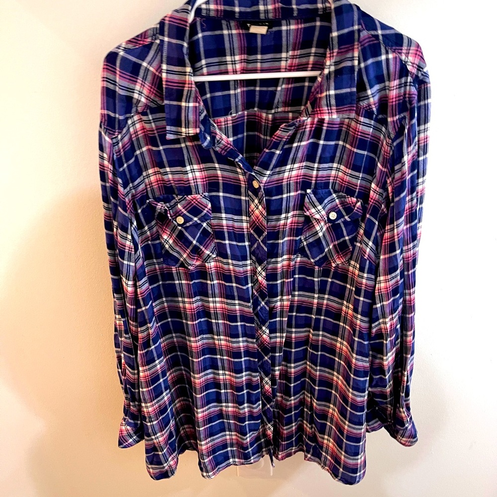 Torrid 5x plaid button down long sleeve blouse
